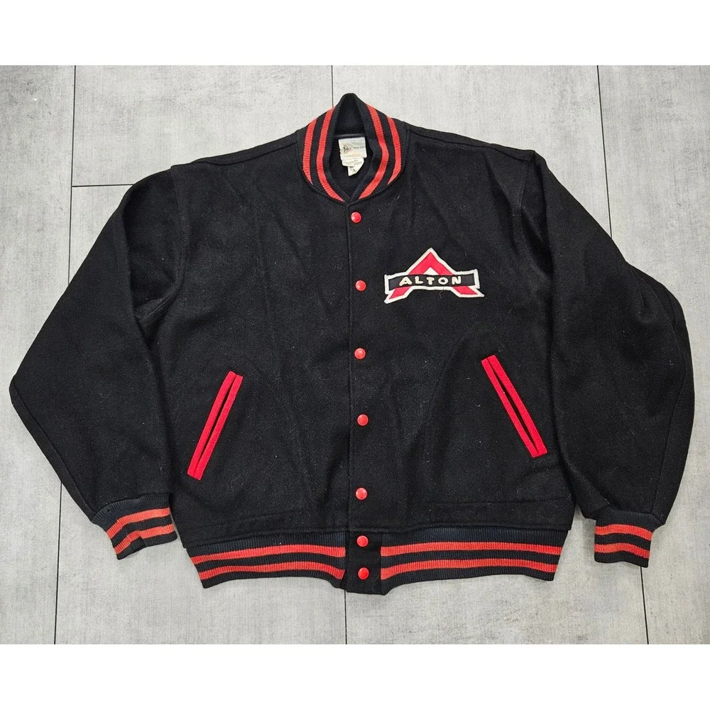 Vintage Felco New York Wool Varsity Jacket Mens Large Black Red Alton Letterman‎